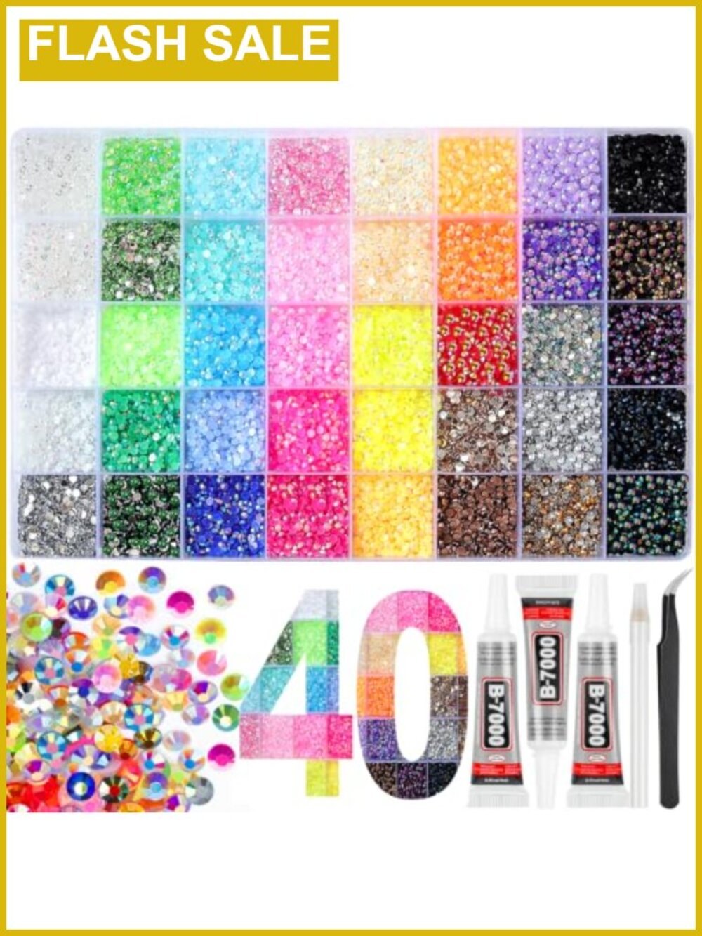 3mm Resin Jelly Rhinestones Bedazzling Kit with B7000 Glue & Pickup Tools